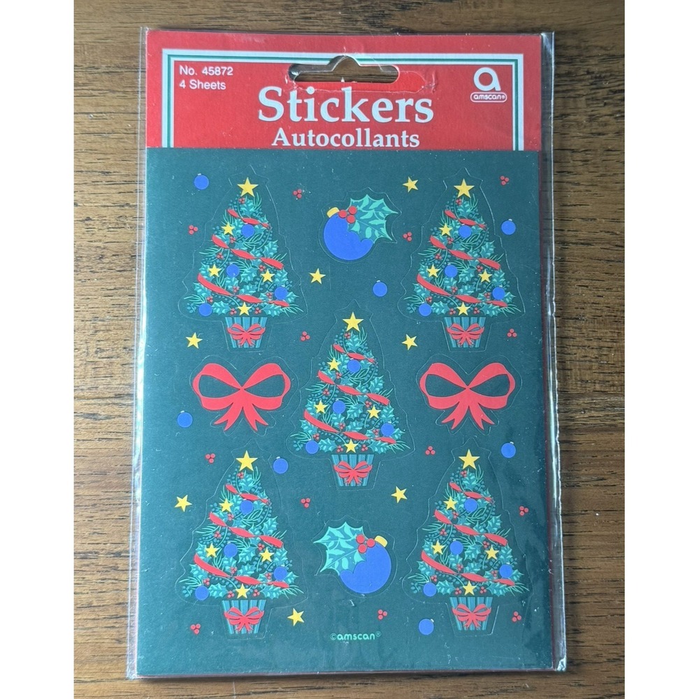 Vintage NOS Amscan Christmas Tree Stickers No. 45872 Sealed 4 Sheets